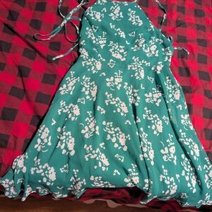 Lulu's Teal Floral Backless Dress